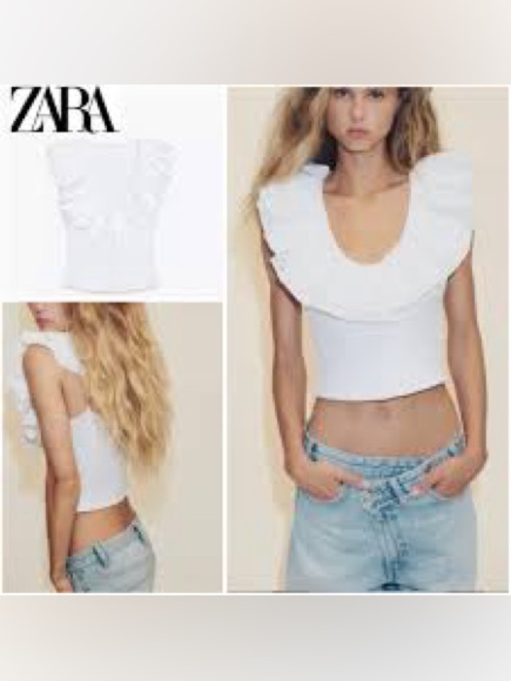 NWT Zara White Ribbed Tank with Ruffle Collar - Picture 4 of 14